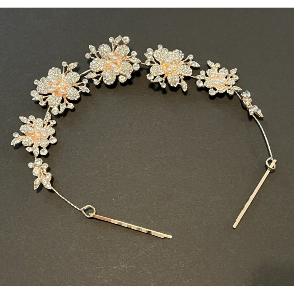 Crystal rhinestone & pearl floral bridal headpiece